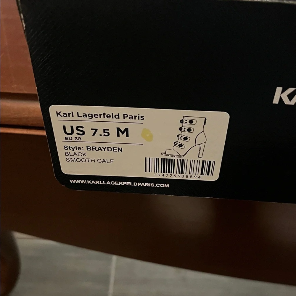 Karl Lagerfeld Black Heeled Boots with Pearl Accents - Picture 9 of 11